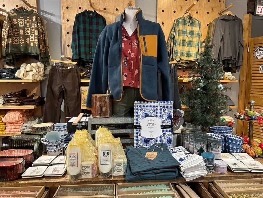 Planet Access store, clothes and other goods on display