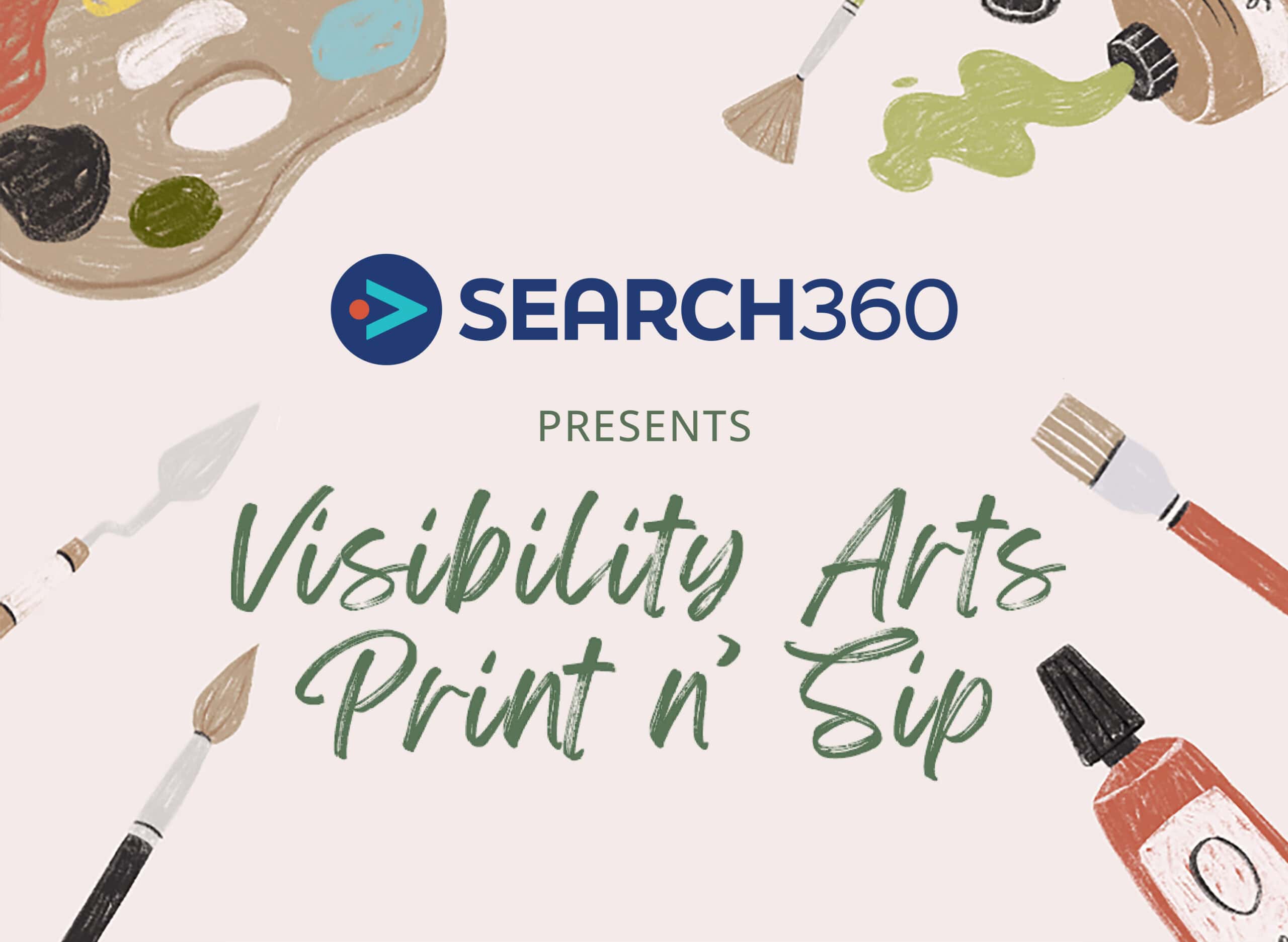 Print n Sip flyer with art supplies all around